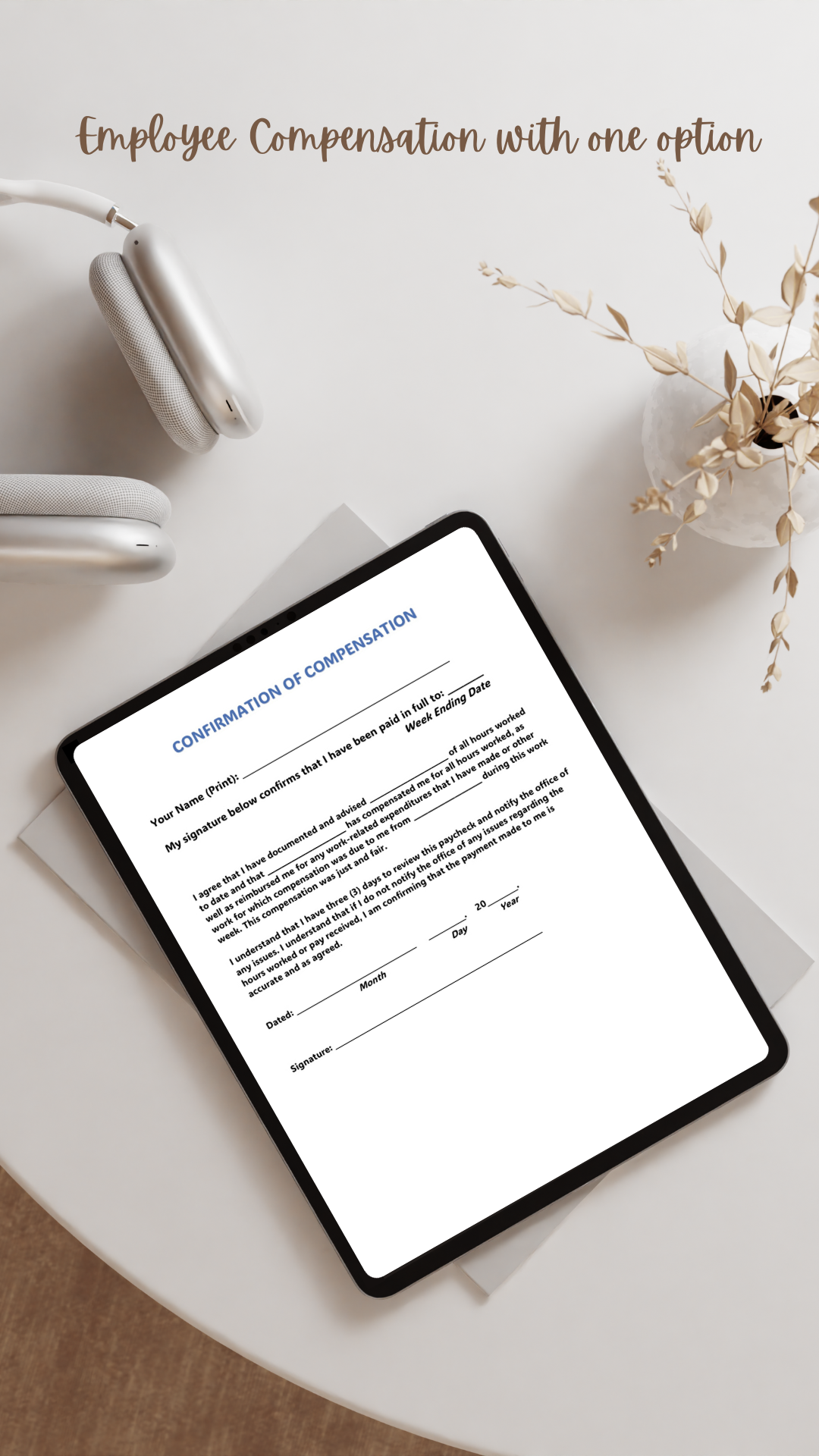 Confirmation of Compensation Form (One Option / Acknowledgement)