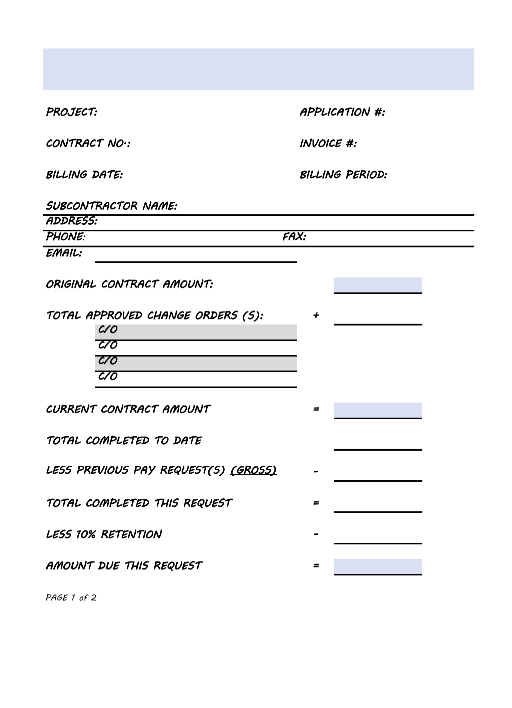 Billing Invoice and Coordinating Schedule of Value Forms