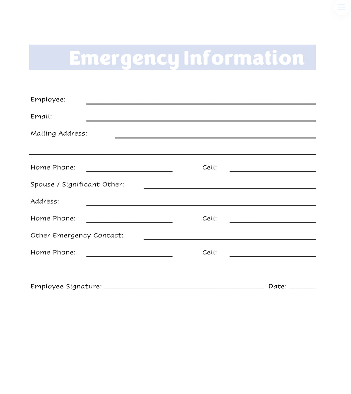 Emergency Contact Information Form