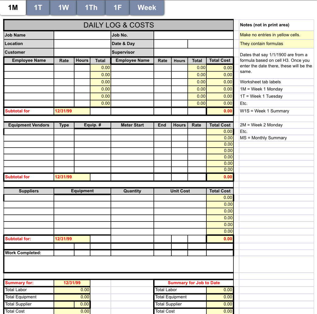 JOB COSTING EXCEL FORM - DAILY COSTING AT YOUR FINGERTIPS
