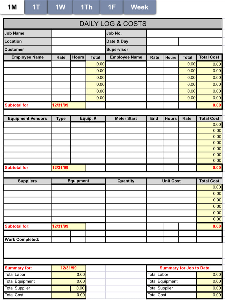 JOB COSTING EXCEL FORM - DAILY COSTING AT YOUR FINGERTIPS