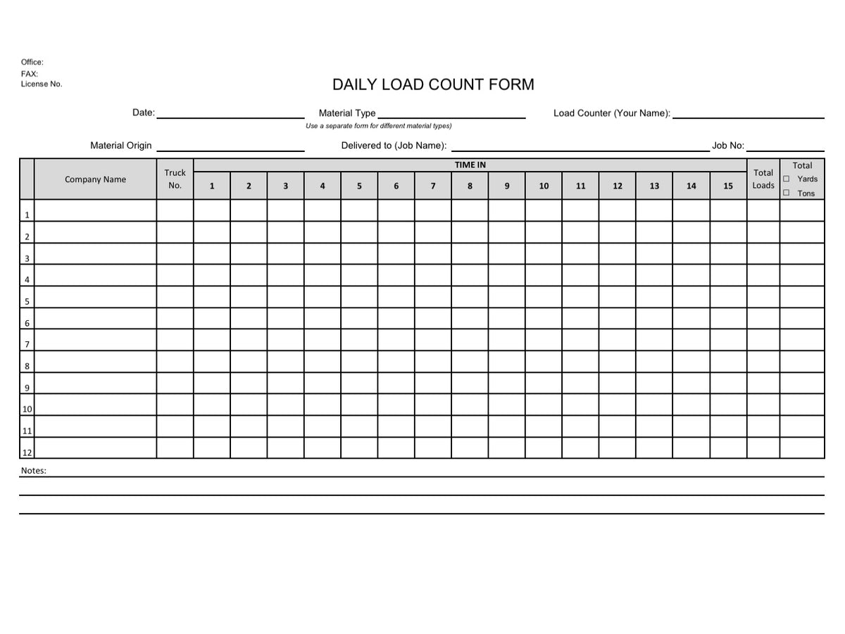 Daily Load Count Form