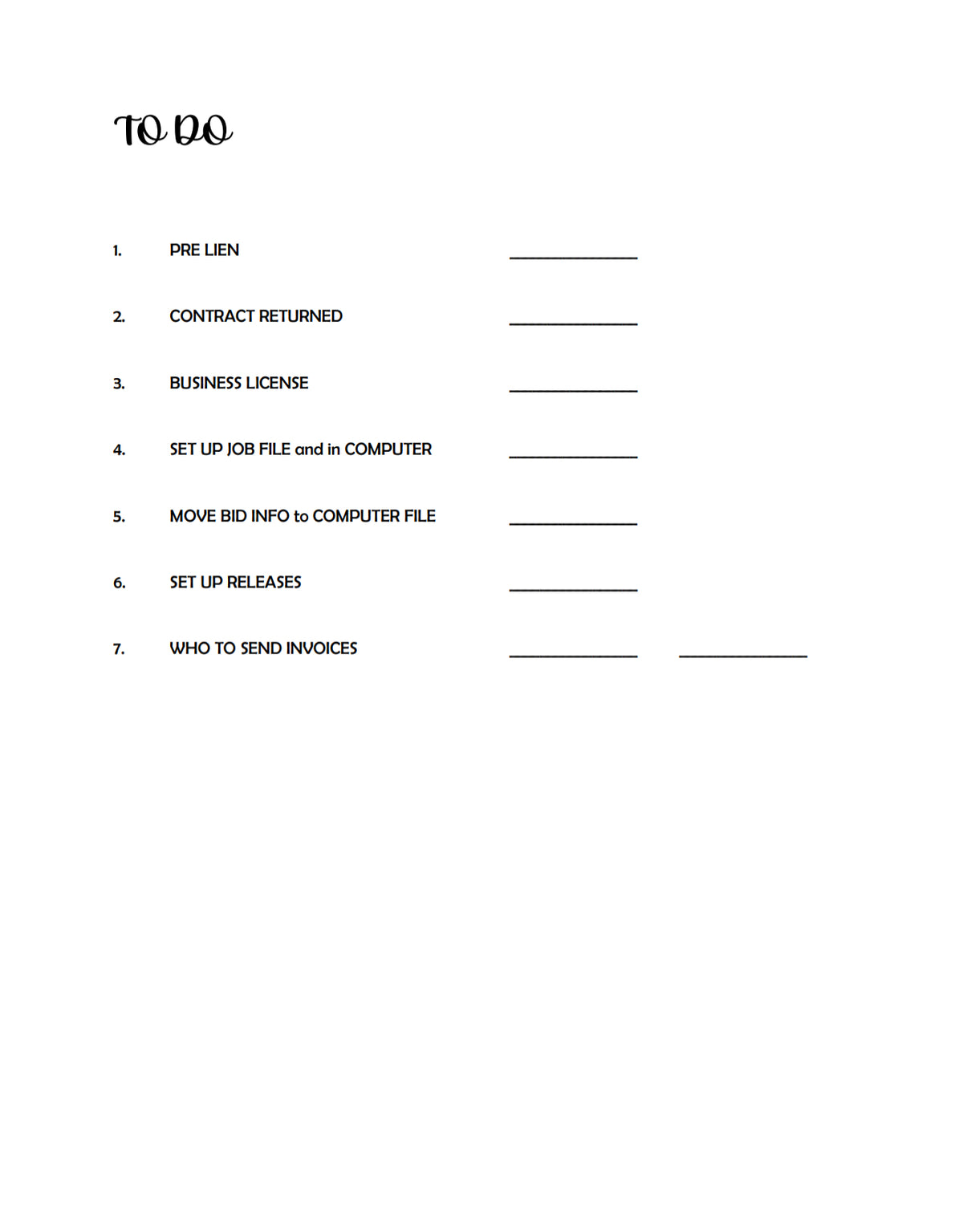 TO DO LIST for JOB FOLDER